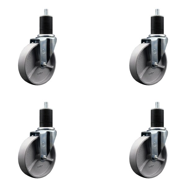 5'' Semi Steel Wheel Swivel 1-3/4'' Expanding Stem Caster Set, 4PK